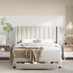 Sixto Upholstered Velvet Wingback Storage Bed, 1 Big Drawer No Boxing Spring Needed - Chic Decora