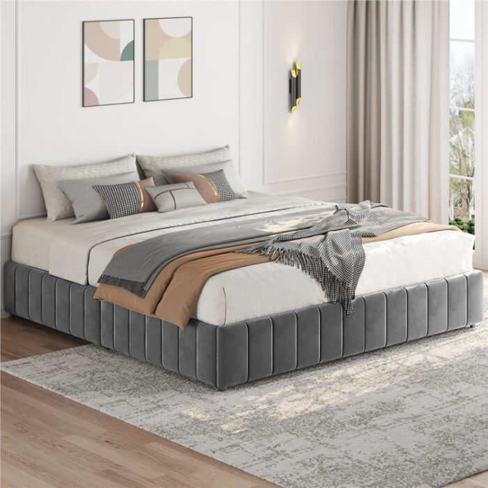 Size Upholstered Metal Storage Bed - Chic Decora