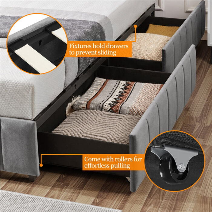 Size Upholstered Metal Storage Bed - Chic Decora