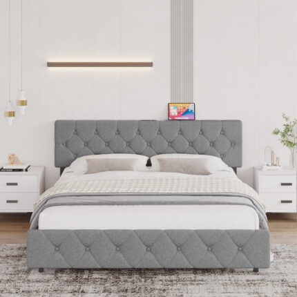 Upholstered Bed with Square Tufting and Wingback - Chic Decora