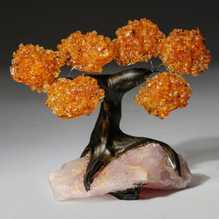 Small – Citrine Clustered Gemstone Tree on Rose Quartz Matrix (The Tree of Prosperity) - Chic Decora