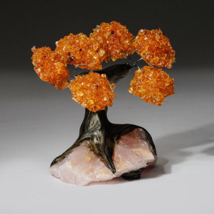 Small – Citrine Clustered Gemstone Tree on Rose Quartz Matrix (The Tree of Prosperity) - Chic Decora