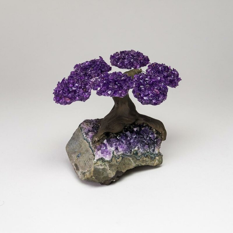 Small Amethyst Clustered Gemstone Tree on Amethyst Matrix (The Protection Tree) - Chic Decora