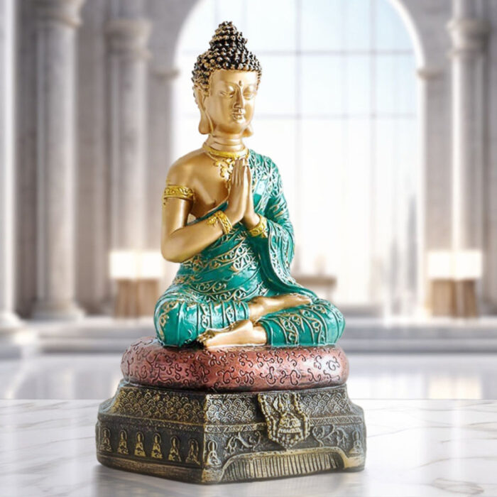 Small Green Gold Buddha Statue – Polyresin Zen Home Decor - Chic Decora