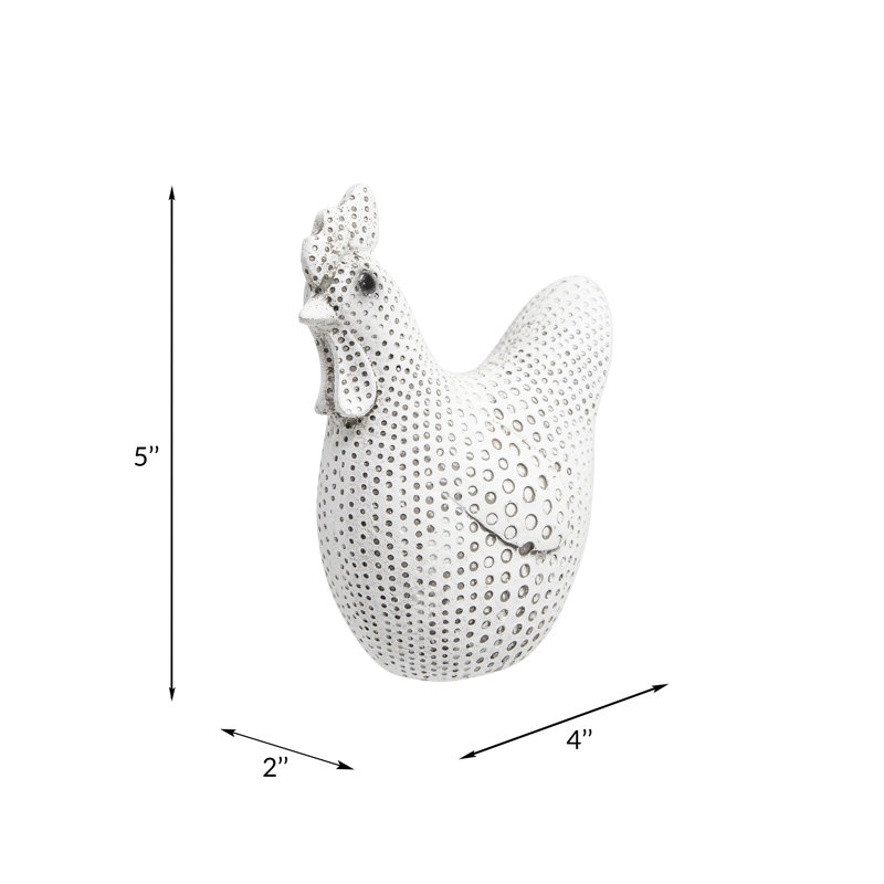 Spotted Chicken Resin Sculpture Decoration for Table or Office Desk Decor, White and Gray - Chic Decora