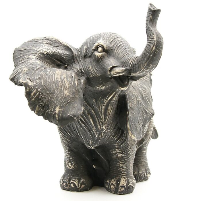 Standing Elephant Statuette Figurine Sculpture Distressed Grey Ecru - Chic Decora