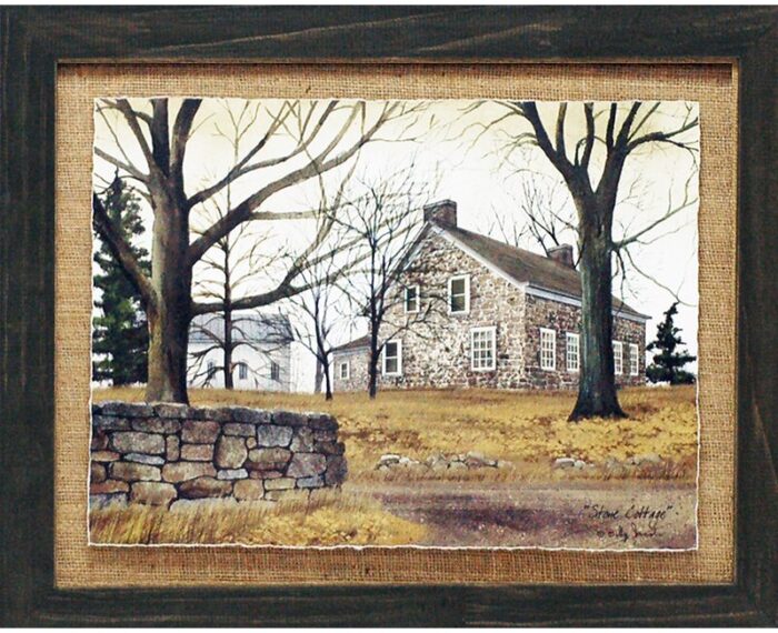 Stone Cottage Primitive Country Farm Landscape Framed by Billy Jacobs - Chic Decora