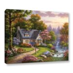 Stony Brook Falls Cottage – Painting Print on Canvas - Chic Decora