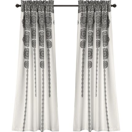 Stripe Medallion Polyester Room Darkening Curtain Pair (Set of 2) - Chic Decora