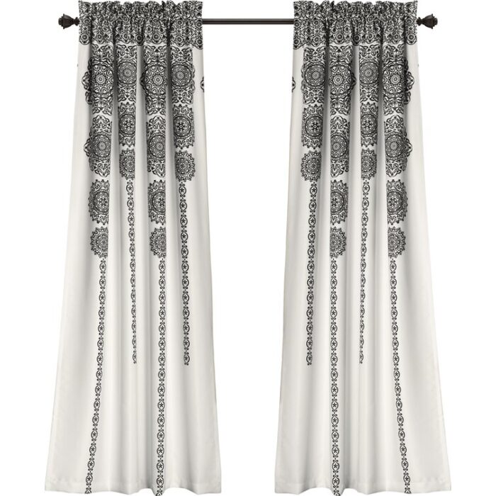 Stripe Medallion Polyester Room Darkening Curtain Pair (Set of 2) - Chic Decora