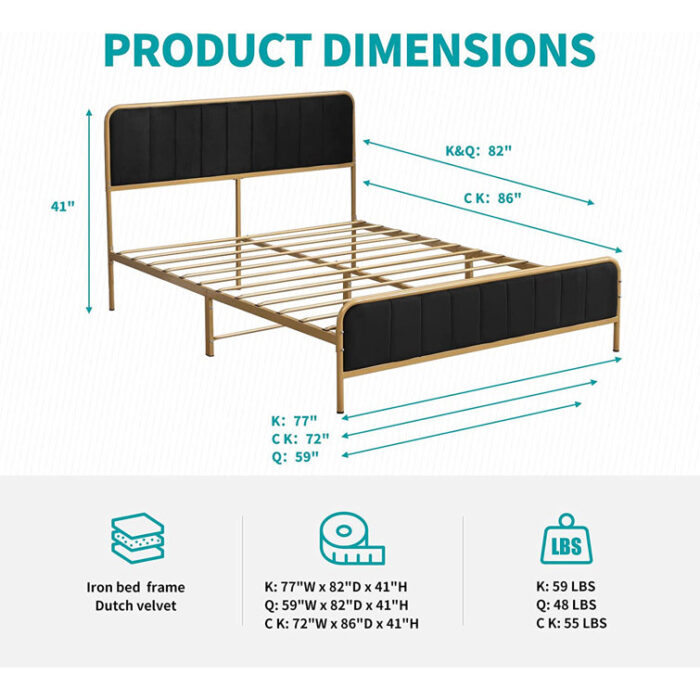 Sulkey Upholstered Metal Platform Bed - Chic Decora