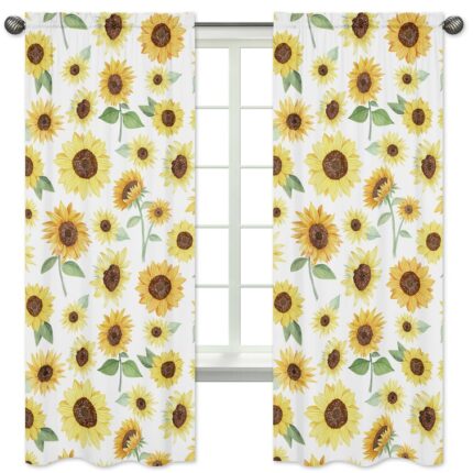 Sunflower Collection Floral Semi-Sheer Rod Pocket Curtain Panels (Set of 2) - Chic Decora