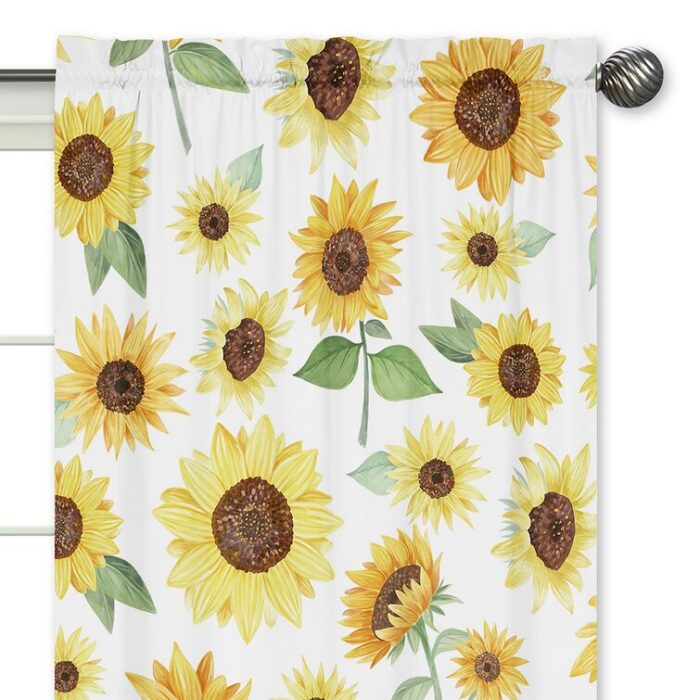 Sunflower Collection Floral Semi-Sheer Rod Pocket Curtain Panels (Set of 2) - Chic Decora