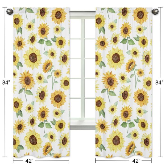 Sunflower Collection Floral Semi-Sheer Rod Pocket Curtain Panels (Set of 2) - Chic Decora