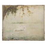 Swans on a Lake Distressed Wood Wall Art with Distressed Finish - Chic Decora