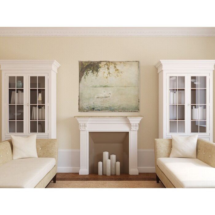 Swans on a Lake Distressed Wood Wall Art with Distressed Finish - Chic Decora