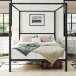 Tabiauea Metal Canopy Bed Frame with Wooden or Metal Slats - Chic Decora