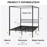 Tabiauea Metal Canopy Bed Frame with Wooden or Metal Slats - Chic Decora