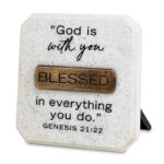 Tabletop Plaque Blessed Copper-Accent Cast Stone - Chic Decora