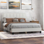 Tandri Platform Wooden Bed Frame With Upholstered Headboard and 12 Wooden Slats - Chic Decora