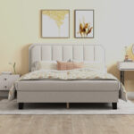 Tandri Platform Wooden Bed Frame With Upholstered Headboard and 12 Wooden Slats - Chic Decora