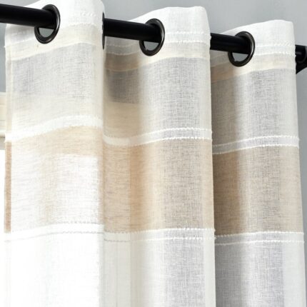 Textured Stripe Sheer Polyester Sheer Curtain Pair (Set of 2) - Chic Decora