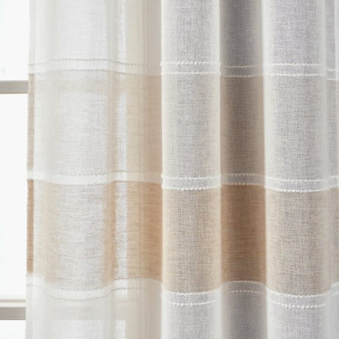 Textured Stripe Sheer Polyester Sheer Curtain Pair (Set of 2) - Chic Decora