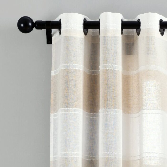 Textured Stripe Sheer Polyester Sheer Curtain Pair (Set of 2) - Chic Decora