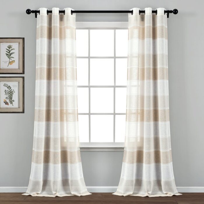 Textured Stripe Sheer Polyester Sheer Curtain Pair (Set of 2) - Chic Decora