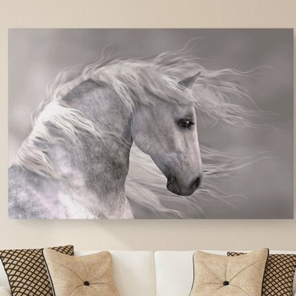 The Majestic White Stallion Canvas Print 48 x 32 x 1.5″ - Chic Decora