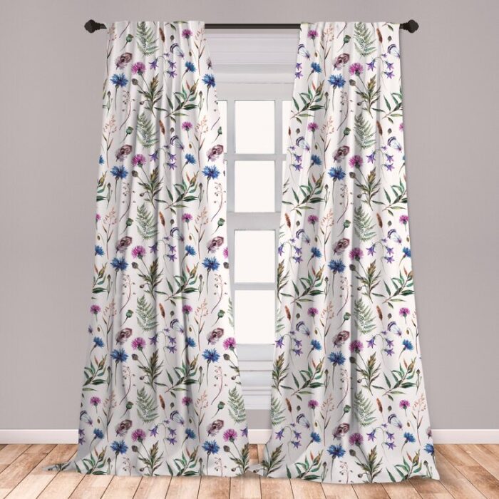 Thistle Floral Semi-Sheer Rod Pocket Curtain Panels (Set of 2) - Chic Decora