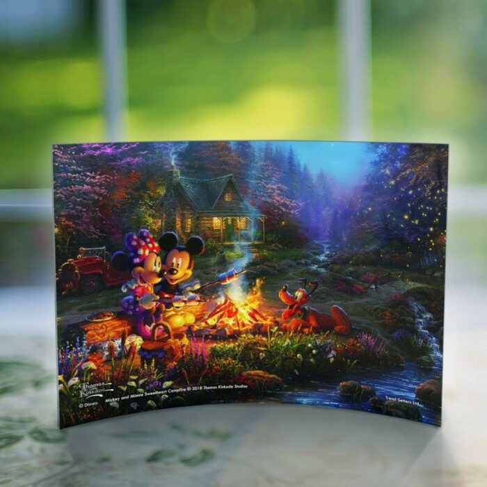 Thomas Kinkade Disney ‘Mickey and Minnie Campfire’ Curved Acrylic Print - Chic Decora