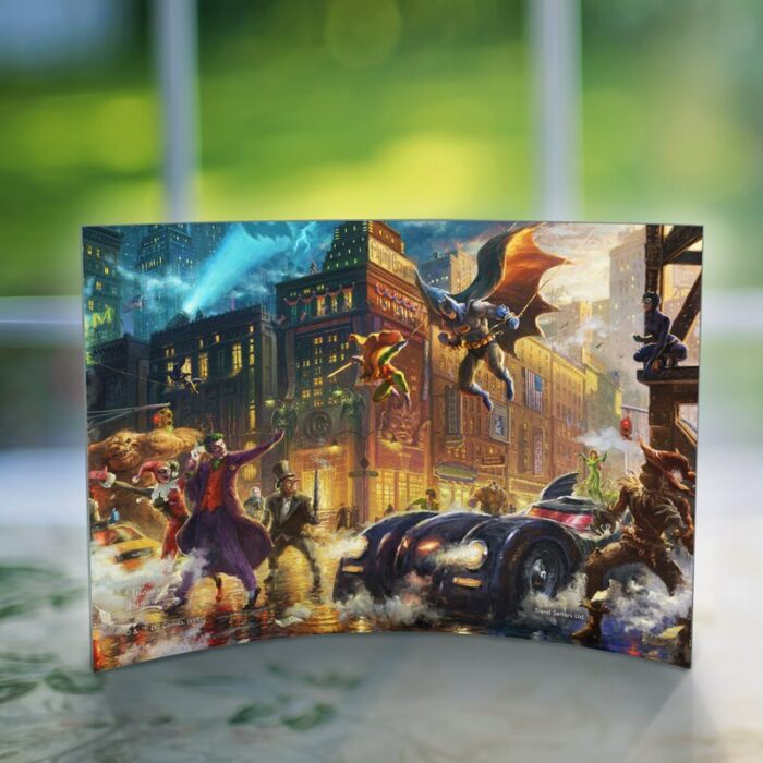 Thomas Kinkade Studios Dc Comics Batman the Dark Knight Saves Gotham City Curved Acrylic Print - Chic Decora