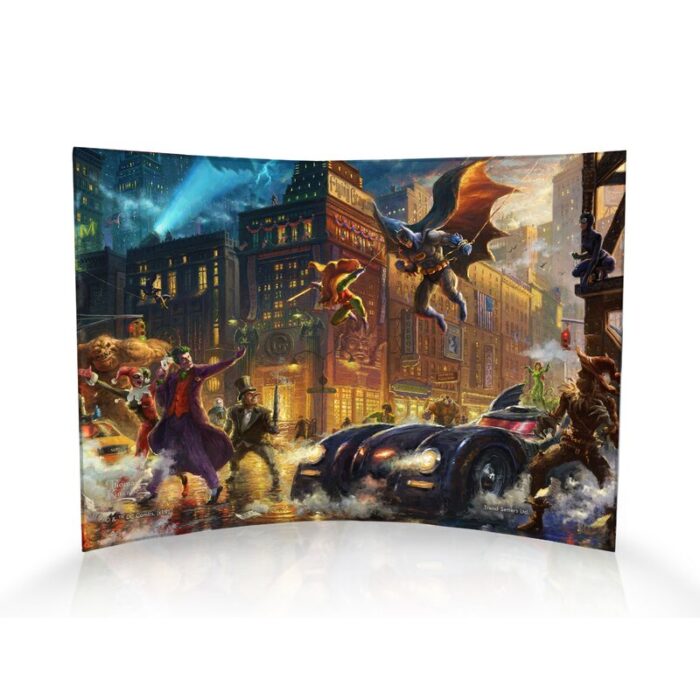 Thomas Kinkade Studios Dc Comics Batman the Dark Knight Saves Gotham City Curved Acrylic Print - Chic Decora