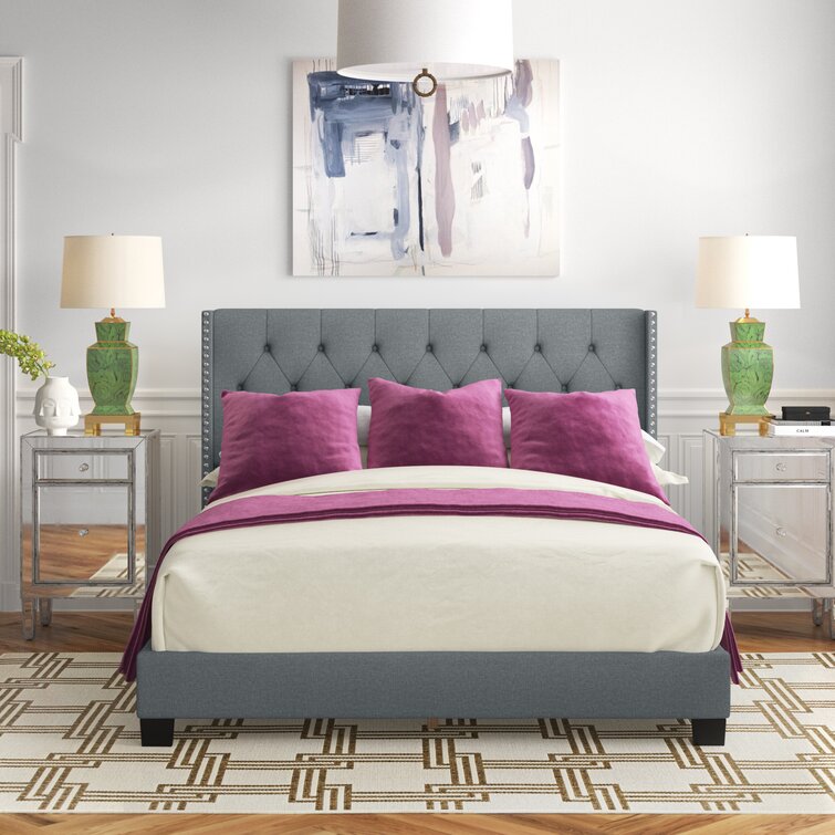 Tianna Diamond Tufted Upholstered Bed Frame with Wingback Headboard - Chic Decora