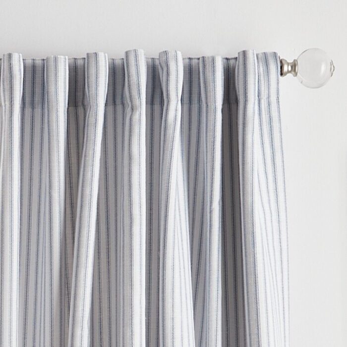 Ticking Cotton Blend Striped Blackout Rod Pocket Curtain Panels (Set of 2) - Chic Decora