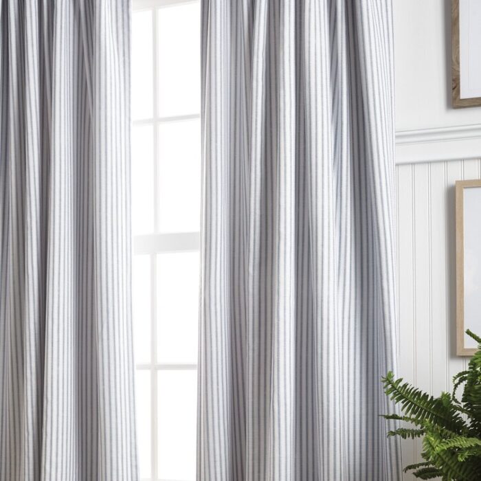 Ticking Cotton Blend Striped Blackout Rod Pocket Curtain Panels (Set of 2) - Chic Decora