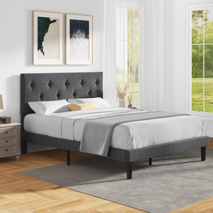 Tinela Fabric Upholstered Platform Bed Frame - Chic Decora