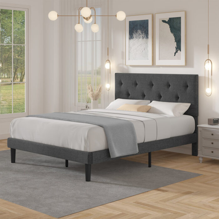 Tinela Fabric Upholstered Platform Bed Frame - Chic Decora