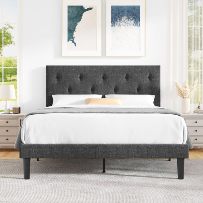 Tinela Fabric Upholstered Platform Bed Frame - Chic Decora