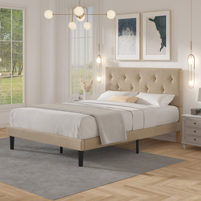 Tinela Fabric Upholstered Platform Bed Frame - Chic Decora