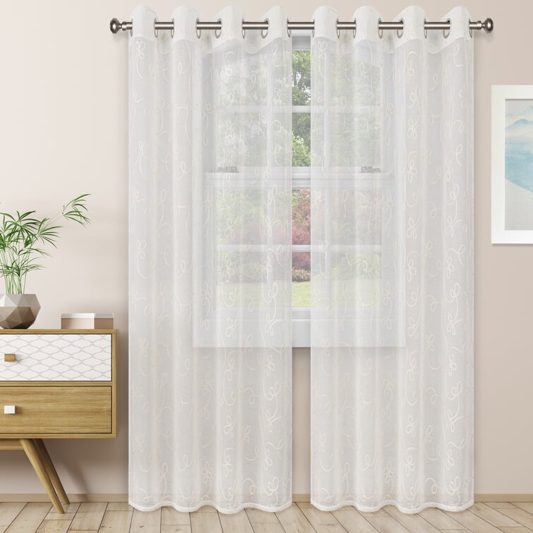 Watercolor Floral Semi-Sheer Rod Pocket Curtain Panels (Set of 2) - Chic Decora