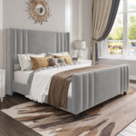 Tole Velvet Upholstered Platform Bed with Vertical Channel Tufted Headboard - Chic Decora