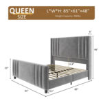 Tole Velvet Upholstered Platform Bed with Vertical Channel Tufted Headboard - Chic Decora