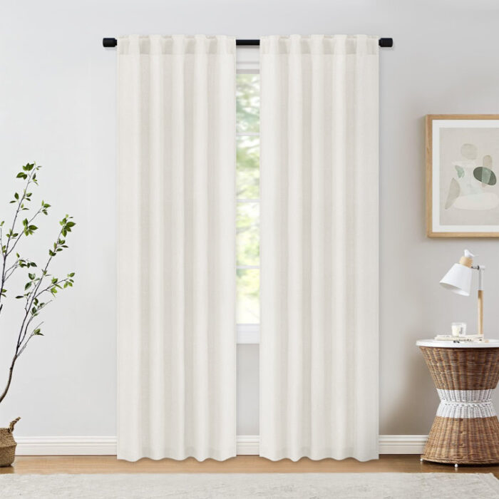 Toyoko Linen Blended Semi-Sheer Back Tab Curtain Pair (Set of 2) - Chic Decora