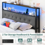 Tremel Upholstered Platform Bed with Storage Drawers and LED Light, Storage Bed With Charging Station and Light - Chic Decora