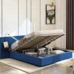 Tronda Upholstered Hydraulic Storage Bed With Two Shelves, Two Lights and USB Ports - Chic Decora