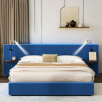 Tronda Upholstered Hydraulic Storage Bed With Two Shelves, Two Lights and USB Ports - Chic Decora