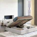 Tronda Upholstered Hydraulic Storage Bed With Two Shelves, Two Lights and USB Ports - Chic Decora