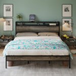 Tryston Bed Frame Industrial Platform Bed with Charging Station - Chic Decora